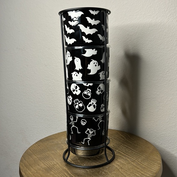 Mug stack and wire holder, Halloween black/orange/white, set of four NWT - Picture 5 of 8